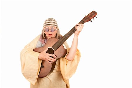 simsearch:400-05379674,k - Crazy New Age Woman with Old Guitar Stock Photo - Budget Royalty-Free & Subscription, Code: 400-04668510