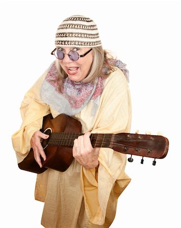 Crazy New Age Woman with Old Guitar Stock Photo - Budget Royalty-Free & Subscription, Code: 400-04668511