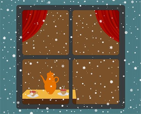 snowflakes on window - Snow and a warm room. Vector illustration. AI compatible eps Foto de stock - Super Valor sin royalties y Suscripción, Código: 400-04668578
