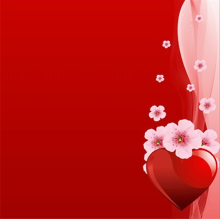 simsearch:400-04668680,k - Grange vector Valentine?s Day horizontal background with heart and cherry blossom Stockbilder - Microstock & Abonnement, Bildnummer: 400-04668680