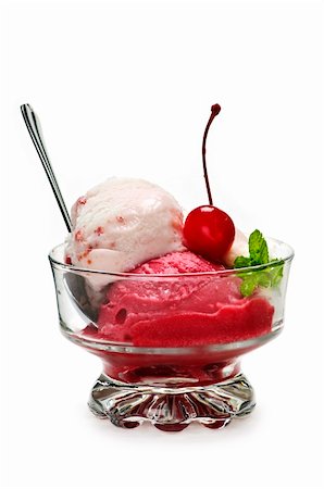 strawberry and vanilla ice cream - Dish of ice cream isolated on white background with spoon Stock Photo - Budget Royalty-Free & Subscription, Code: 400-04668936