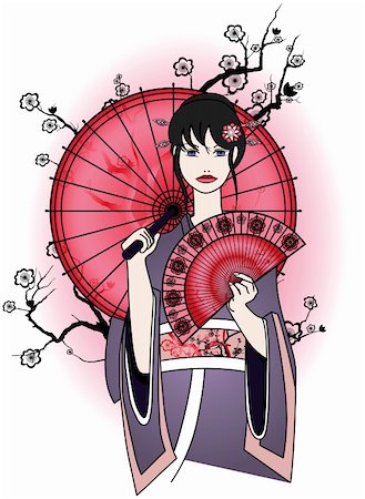 Vector illustration of a cute geisha in traditional dress Stock Photo - Budget Royalty-Free & Subscription, Code: 400-04668959