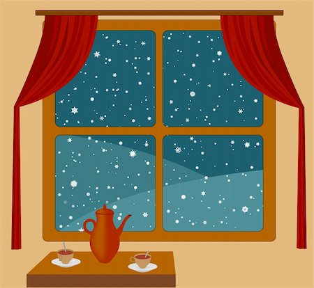 snowflakes on window - View of the snow from a warm room Foto de stock - Super Valor sin royalties y Suscripción, Código: 400-04669132