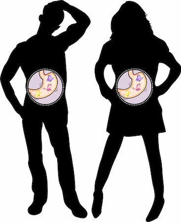 female human gastrointestinal system - Girl and Boy Silhouette with Butterflies in the Stomach. Editable Vector Illustration Stock Photo - Budget Royalty-Free & Subscription, Code: 400-04669254
