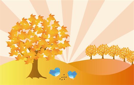 simsearch:400-04873565,k - beatyfull autumn landscape with two blue birds Fotografie stock - Microstock e Abbonamento, Codice: 400-04669676