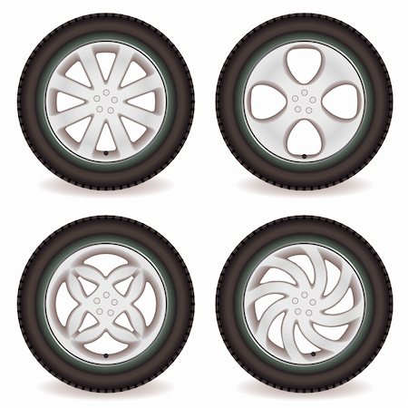 simsearch:400-04746076,k - Four car tires with alloy wheels of different designs Stock Photo - Budget Royalty-Free & Subscription, Code: 400-04669815