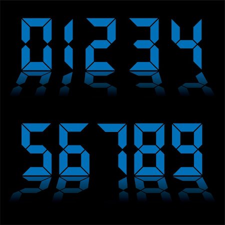 Collection of blue digital numbers as used on clocks and computers Stock Photo - Budget Royalty-Free & Subscription, Code: 400-04669817