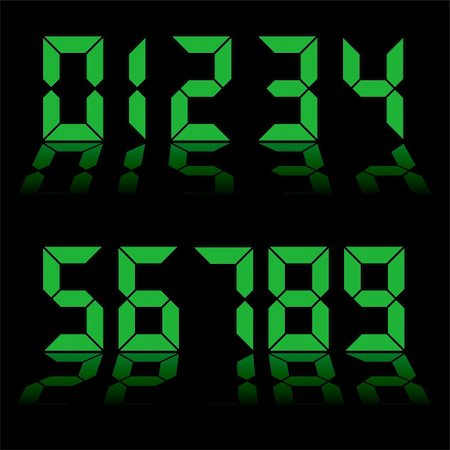 simsearch:400-04242112,k - one to nine digital numbers in green with reflection in black background Stockbilder - Microstock & Abonnement, Bildnummer: 400-04669873