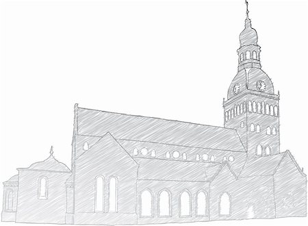 simsearch:400-08282569,k - Hand drawn sketch of Riga Dome Church. Vector illustration Stock Photo - Budget Royalty-Free & Subscription, Code: 400-04660038