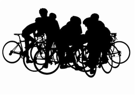 extreme bicycle vector - Vector image of cyclists on vacation. Silhouettes on white background Stock Photo - Budget Royalty-Free & Subscription, Code: 400-04660255