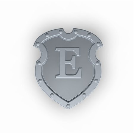 simsearch:400-04661440,k - metal shield with letter E  on white background - 3d illustration Fotografie stock - Microstock e Abbonamento, Codice: 400-04660266