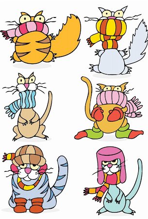 socks group - Cartoon set of six freezing cold cats bundled up in winter attire. Stock Photo - Budget Royalty-Free & Subscription, Code: 400-04660347