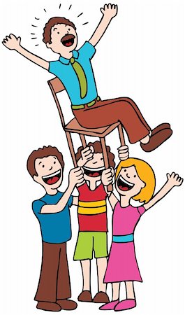 Children lift father up in a chair. Stock Photo - Budget Royalty-Free & Subscription, Code: 400-04660351