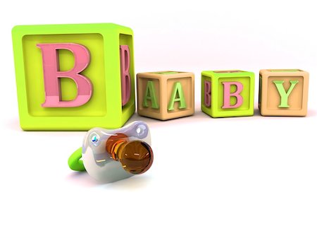 simsearch:400-06527572,k - A stack of children's alphabet blocks spelling the word baby and pacifier isolated on a white background Stock Photo - Budget Royalty-Free & Subscription, Code: 400-04660584
