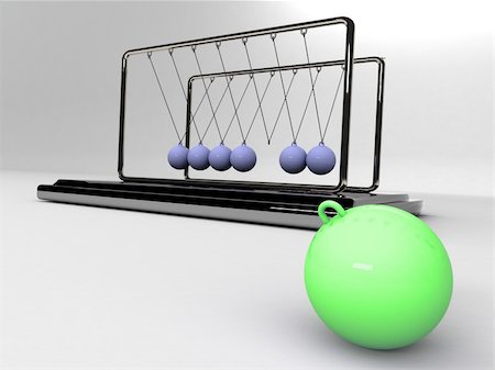 simsearch:400-05282436,k - Balancing balls Newton's cradleBlack. Green ball  symbolizing being singled out alone. Fotografie stock - Microstock e Abbonamento, Codice: 400-04660590