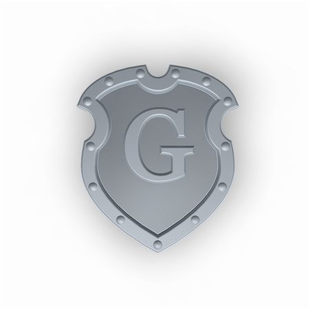 simsearch:400-04661440,k - metal shield with letter G  on white background - 3d illustration Fotografie stock - Microstock e Abbonamento, Codice: 400-04660666