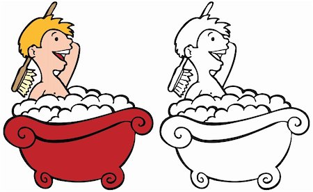 Cartoon image of child in bathtub - color and black/white versions. Stock Photo - Budget Royalty-Free & Subscription, Code: 400-04660808