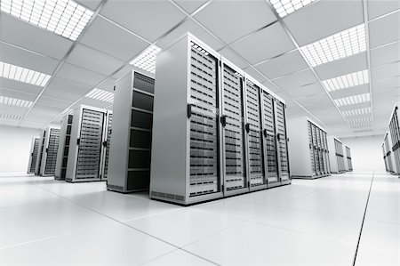 3d rendering of a server room with white servers Stockbilder - Microstock & Abonnement, Bildnummer: 400-04661083