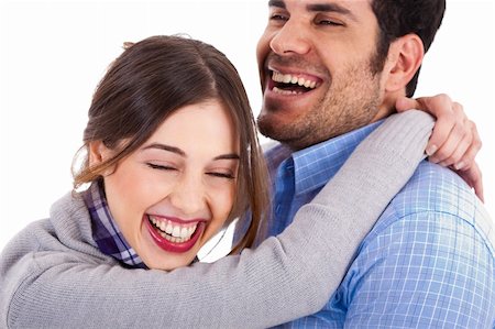 Women smiling on his boyfriend shoulders on a isolated white background Stock Photo - Budget Royalty-Free & Subscription, Code: 400-04661189