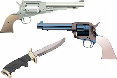 simsearch:400-06332385,k - Revolvers and knife on isolated background. Vector illustration Fotografie stock - Microstock e Abbonamento, Codice: 400-04661274