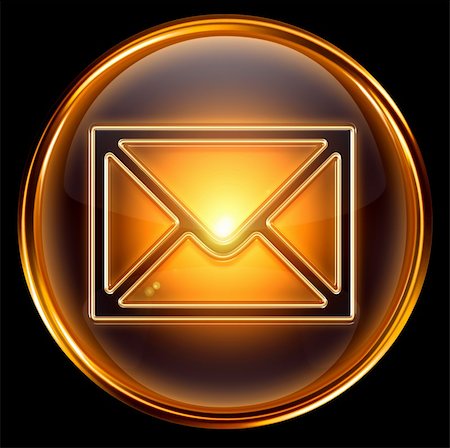 simsearch:400-07628509,k - Envelope icon gold, isolated on black background Foto de stock - Royalty-Free Super Valor e Assinatura, Número: 400-04661578