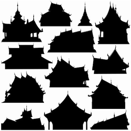 Editable vector silhouettes of temple buildings in Thailand Stock Photo - Budget Royalty-Free & Subscription, Code: 400-04661697