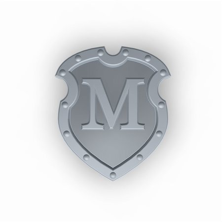 simsearch:400-04661440,k - metal shield with letter M on white background - 3d illustration Fotografie stock - Microstock e Abbonamento, Codice: 400-04661746