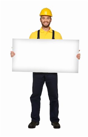 simsearch:400-07898200,k - young caucasian handyman hold white board isolated Stock Photo - Budget Royalty-Free & Subscription, Code: 400-04662083