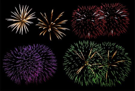 rocket flames - Set of four different fireworks isolated on black Photographie de stock - Aubaine LD & Abonnement, Code: 400-04662145