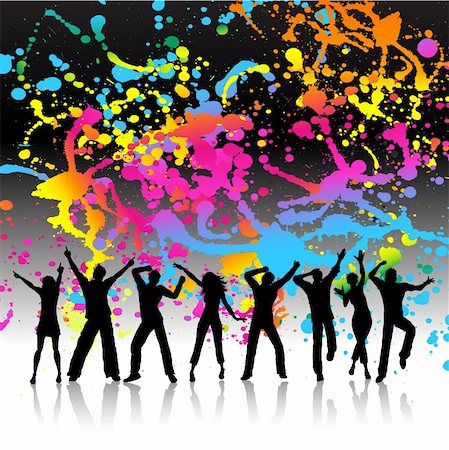 simsearch:400-04349797,k - Silhouettes of people dancing on a grunge splatter background Stock Photo - Budget Royalty-Free & Subscription, Code: 400-04662403