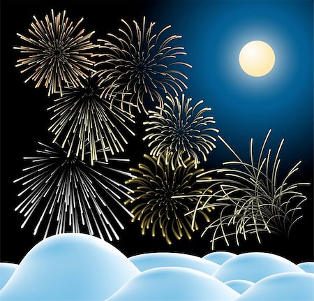 exploding ice - Winter christmas landscape in night with fireworks (vector) Stock Photo - Budget Royalty-Free & Subscription, Code: 400-04662440