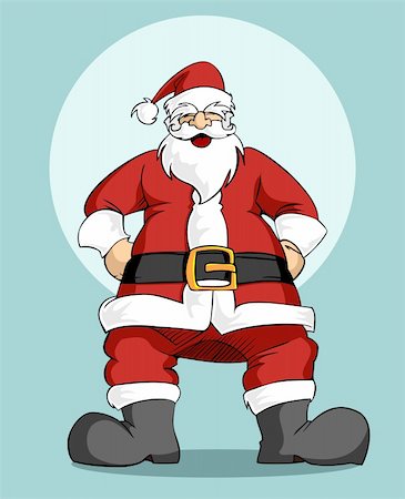 suit sweat - Christmas Series: Happy Santa Claus laughing with hands on hips in front of a full moon. Blue sky in the background. Stock Photo - Budget Royalty-Free & Subscription, Code: 400-04662441
