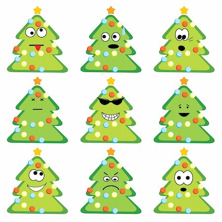 simsearch:400-04664045,k - Cartoon christmas trees set with different emotions. Vector illustration. Foto de stock - Super Valor sin royalties y Suscripción, Código: 400-04662462