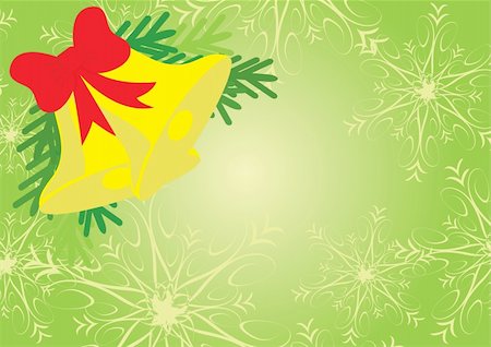 simsearch:400-05719856,k - Green Christmas and New Year's background with little bells, snowflakes and space for text. Vector illustration for your design. Stockbilder - Microstock & Abonnement, Bildnummer: 400-04662474