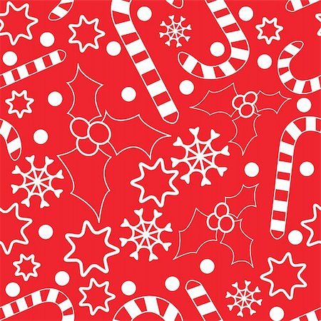 simsearch:400-07215586,k - Seamless pattern with hollies, candycanes, snowflakes and stars. Vector illustration for your design. Stock Photo - Budget Royalty-Free & Subscription, Code: 400-04662478