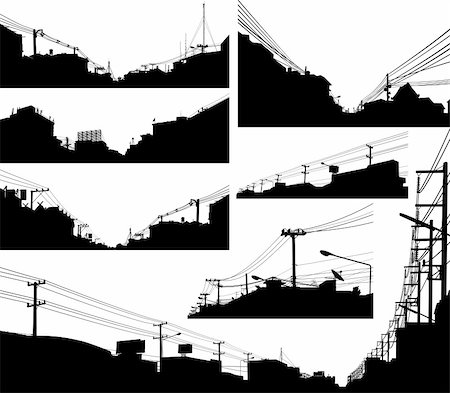 rooftop silhouette - Set of detailed editable vector silhouettes of urban streets Stock Photo - Budget Royalty-Free & Subscription, Code: 400-04662558