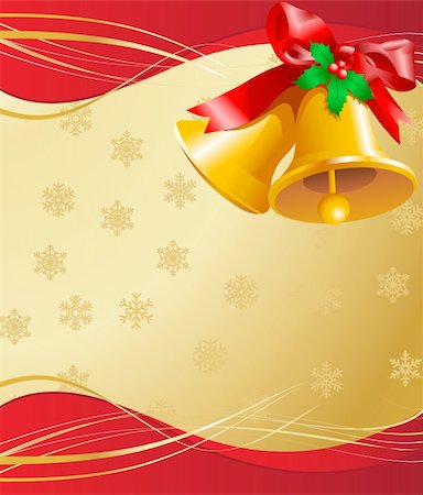 simsearch:400-04146770,k - Golden Christmas background with Bells and snowflakes Fotografie stock - Microstock e Abbonamento, Codice: 400-04662684