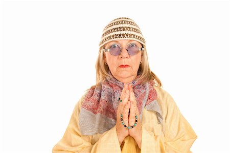 Crazy new age woman with beads in a yellow robe Stock Photo - Budget Royalty-Free & Subscription, Code: 400-04663006