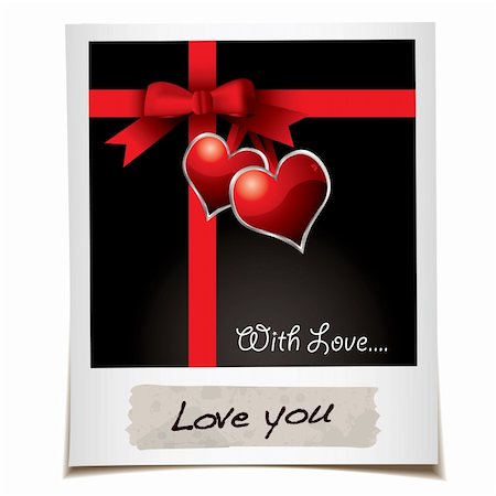 ruban-cache - Instant photo with love hearts and red ribbon Photographie de stock - Aubaine LD & Abonnement, Code: 400-04663110