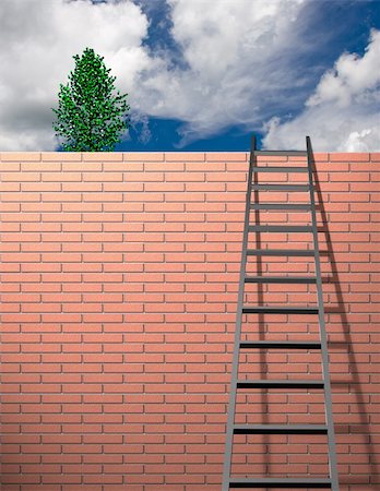 simsearch:400-04029058,k - Ladder leans on wall with sky Stock Photo - Budget Royalty-Free & Subscription, Code: 400-04663296