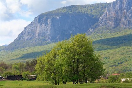 simsearch:400-05243959,k - spring mountain landscape and village in foreground (environs of Sokolinoe village , Crimea, Ukraine) Foto de stock - Royalty-Free Super Valor e Assinatura, Número: 400-04663336