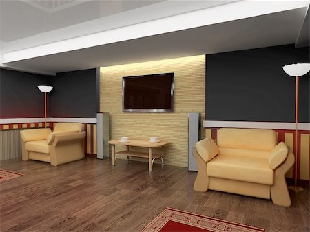 elegant tv room - Exclusive interior red drawing room 3d image Stock Photo - Budget Royalty-Free & Subscription, Code: 400-04663483