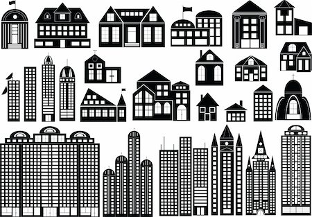 simsearch:400-05255887,k - Set of black symbols of different buildings Stock Photo - Budget Royalty-Free & Subscription, Code: 400-04663610