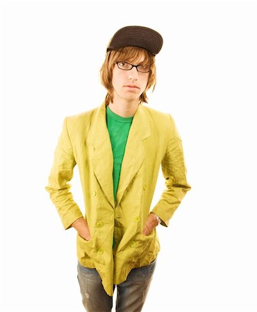 Teenage boy in jacket and ball cap with hands in pockets Stock Photo - Budget Royalty-Free & Subscription, Code: 400-04663803