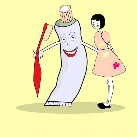 dentistry cartoon - a tube of toothpaste with girl Stock Photo - Budget Royalty-Free & Subscription, Code: 400-04674002