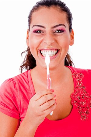 dental pictures black & white - closeup of a cute girl brusing her teeth in isolated white backround Stock Photo - Budget Royalty-Free & Subscription, Code: 400-04674585