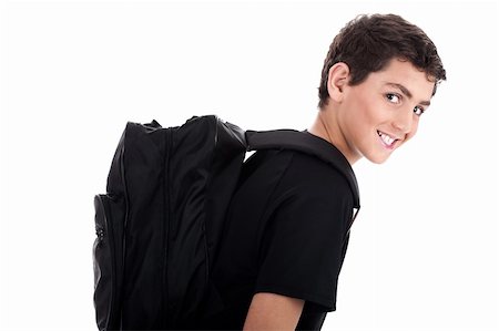 simsearch:400-05745952,k - Side pose of student with school bag on isolated background Stock Photo - Budget Royalty-Free & Subscription, Code: 400-04674802
