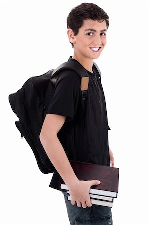 simsearch:400-05745952,k - Side pose of handsome teenager boy student with books in hand on isolated white background Stock Photo - Budget Royalty-Free & Subscription, Code: 400-04674803