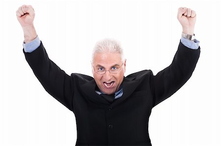 simsearch:400-04171780,k - Champion senior business man standing with fists clenched in victory in white background Stock Photo - Budget Royalty-Free & Subscription, Code: 400-04674814