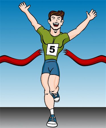 runners crossing the finish line - Cartoon of a man reaching the finish line in a running event. Stock Photo - Budget Royalty-Free & Subscription, Code: 400-04674892